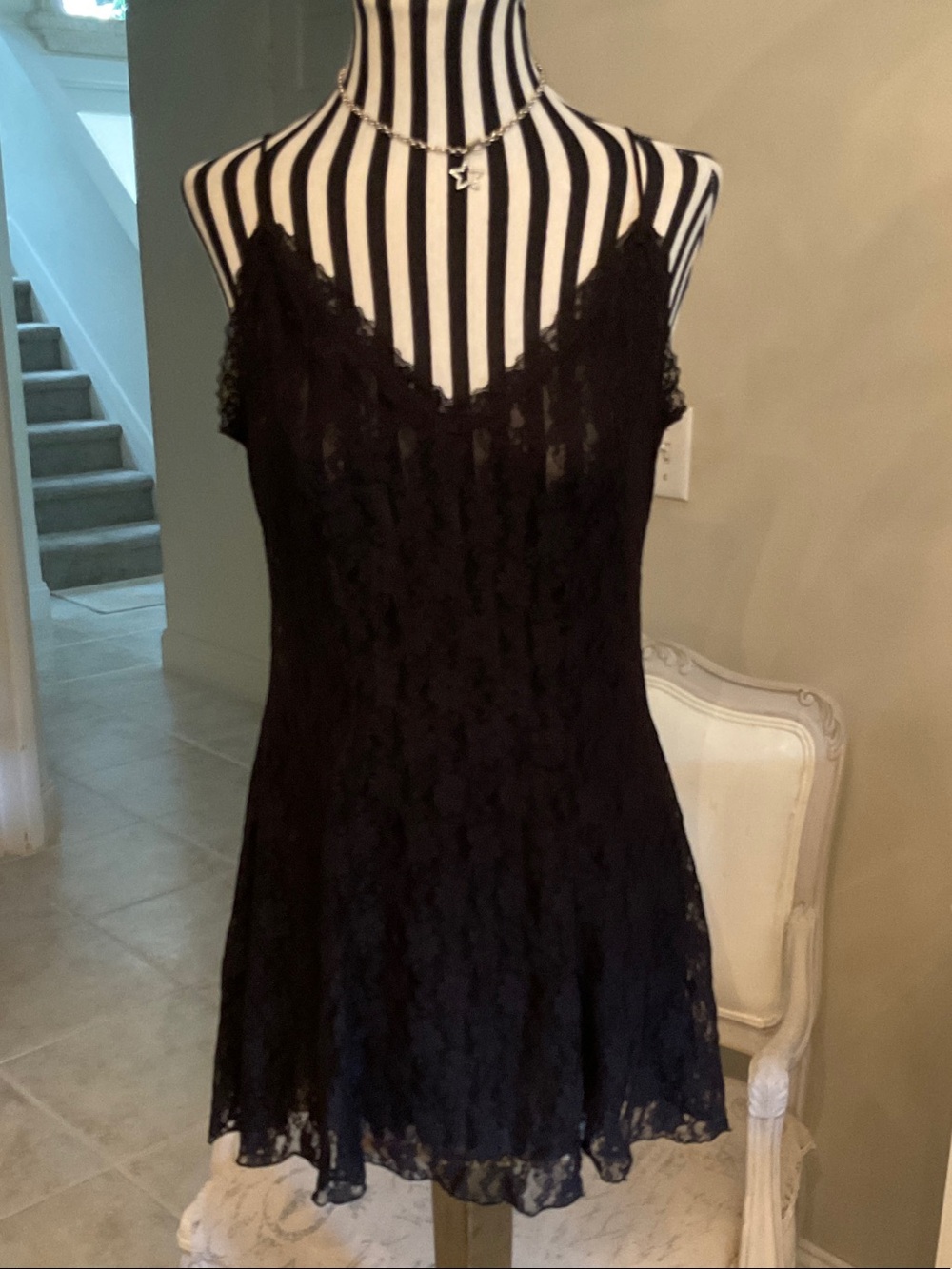 Black Lace Slip Dress /Nightie - Women, size large